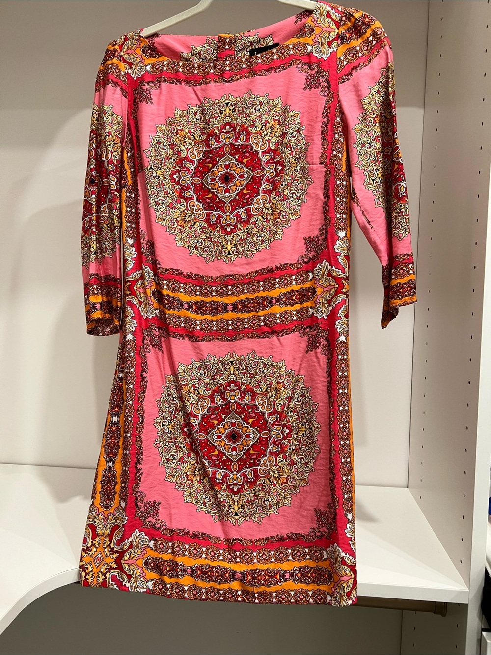 Laundry By Shelli Segal Pink Medallion Print Mini Dress with Gold Accents